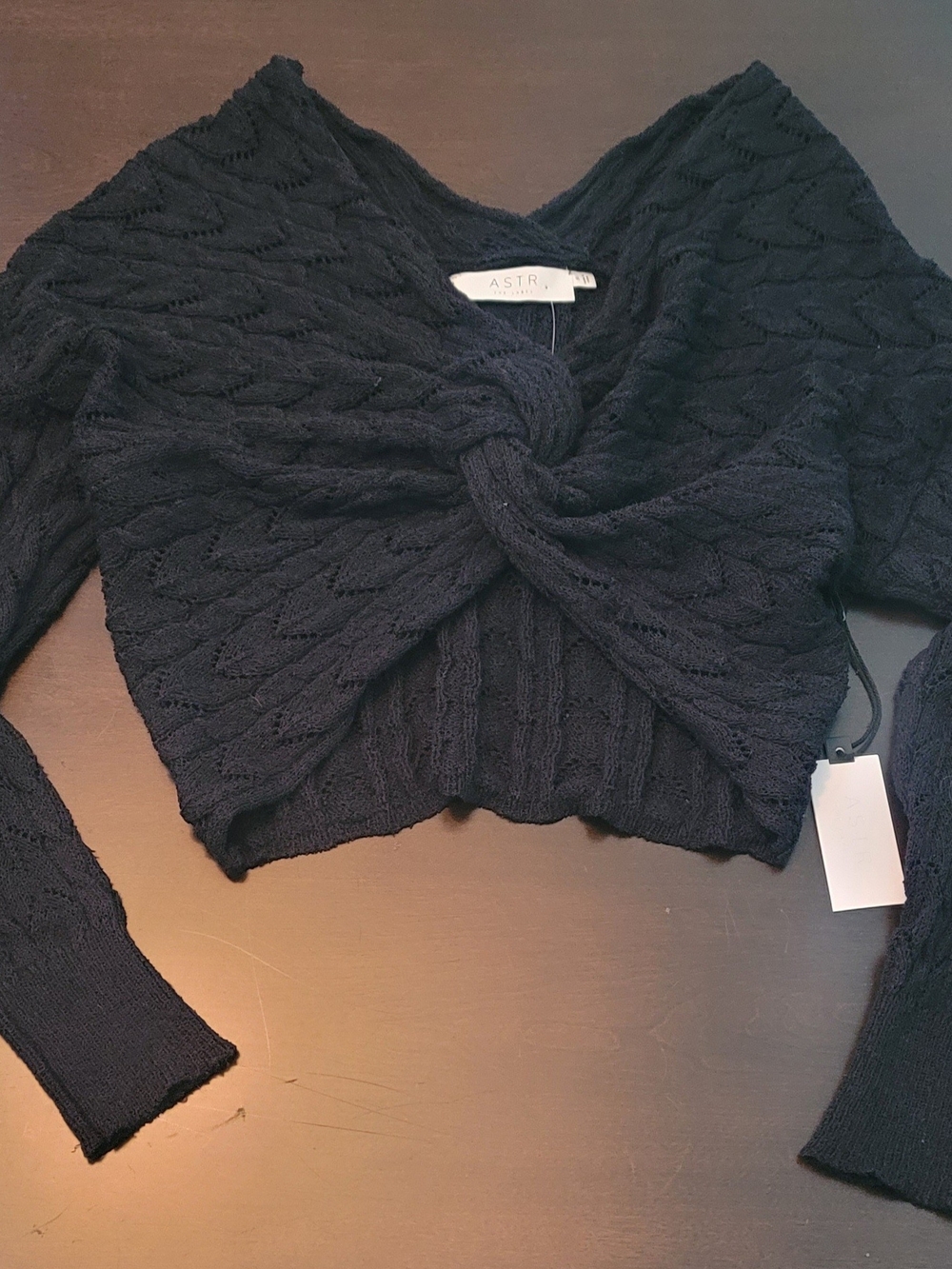 ASTR Black Twist-Front V-Neck Knit Sweater